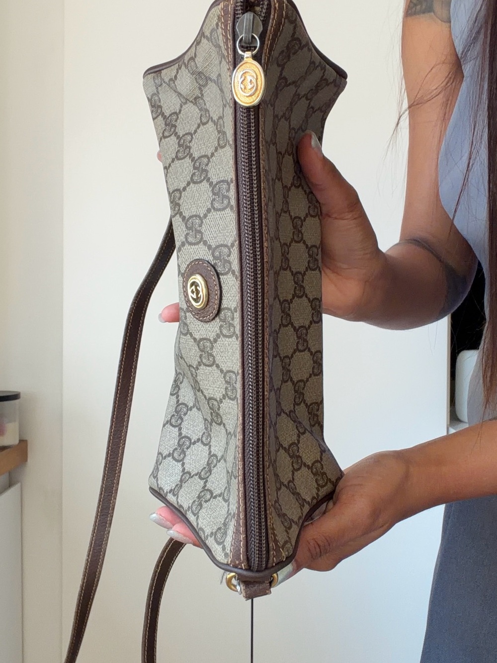 AUTHENTIC GUCCI VINTAGE GG SUPREME WEB CROSSBODY BAG BROWN - Picture 5 of 9